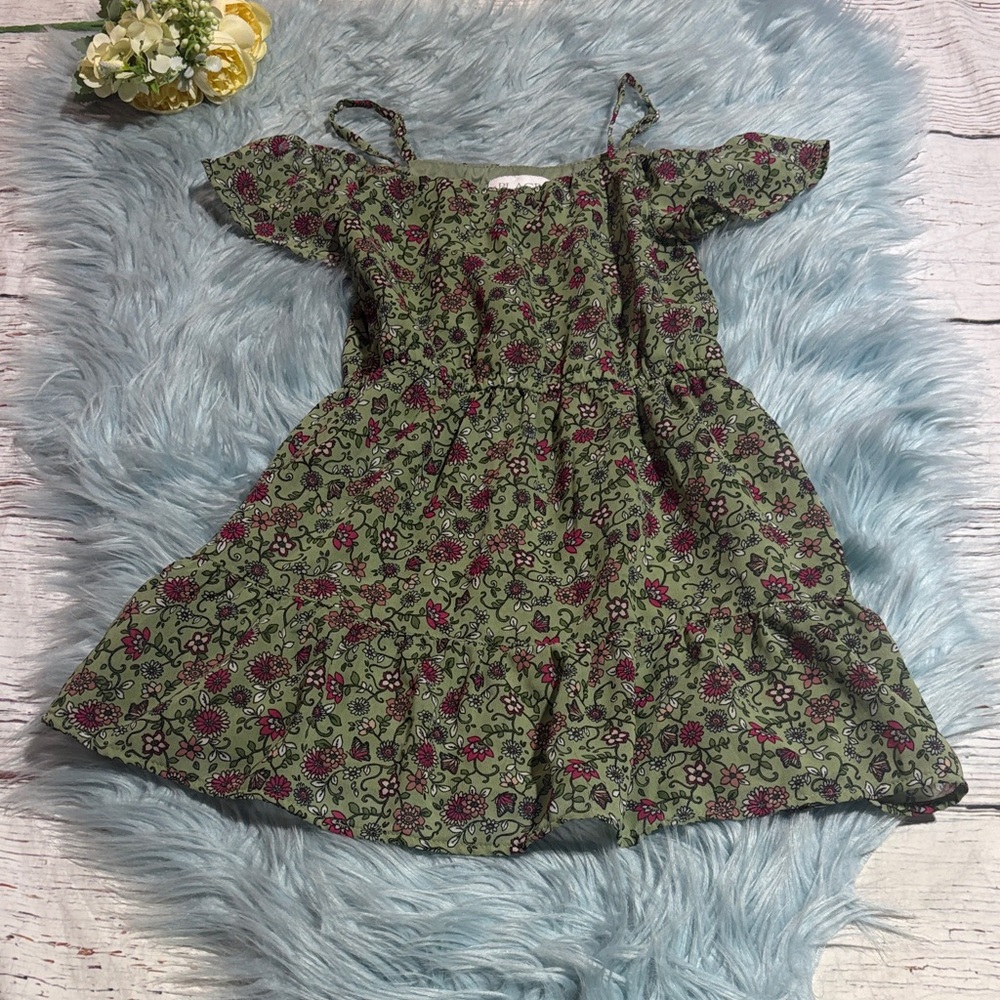 The Children’s Place Green and Purple Floral Kids Dress sz S